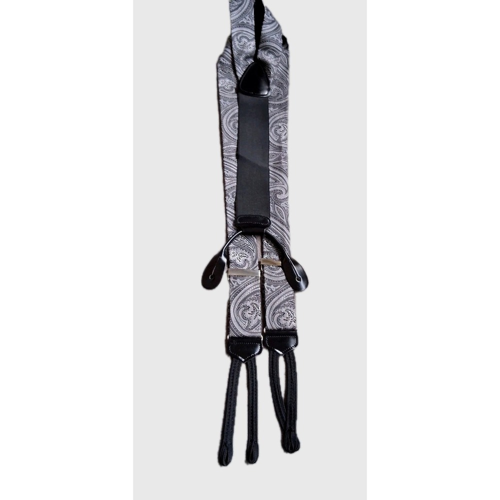 Trafalgar Men's Geometric Gray & Black Leather Button Suspenders Made In England